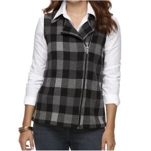 Chaps Vest Womens Size S Checked Asymmetrical Zip Sleeveless Collared